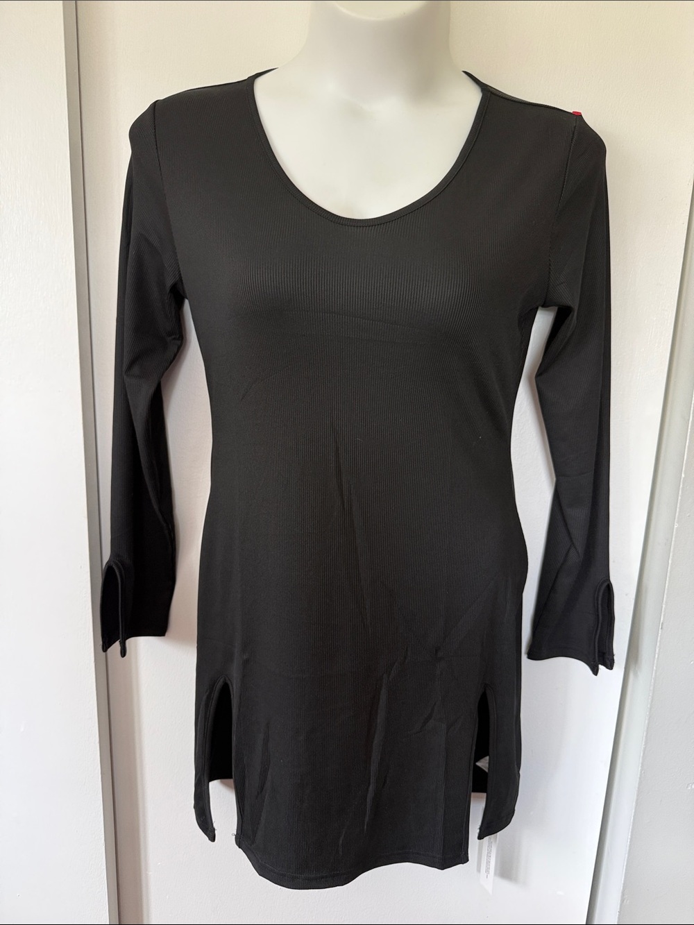 Black Rooscier Long- Split Sleeve Body Com Mini Dress Two Side Slits XL 16-18